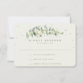 Groen/Cream Snowberry+Eucalyptus Stem Bruiloft RSVP Kaartje (Voorkant)
