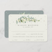 Groen/Cream Snowberry+Eucalyptus Stem Bruiloft RSVP Kaartje (Voorkant / Achterkant)