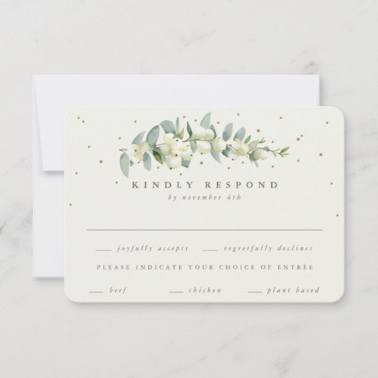 Groen/Cream Snowberry+Eucalyptus Stem Bruiloft RSVP Kaartje (Voorkant)