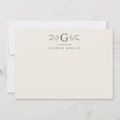 Groen & Crème Botanisch Monogram & Naam Notitiekaartje (Voorkant)