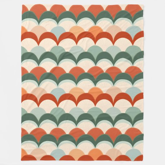Groen, Crème en Sinaasappel Schulppatroon Fleece Deken (Voorkant)