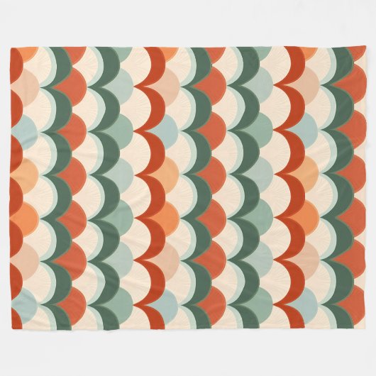 Groen, Crème en Sinaasappel Schulppatroon Fleece Deken (Voorkant (Horizontaal))
