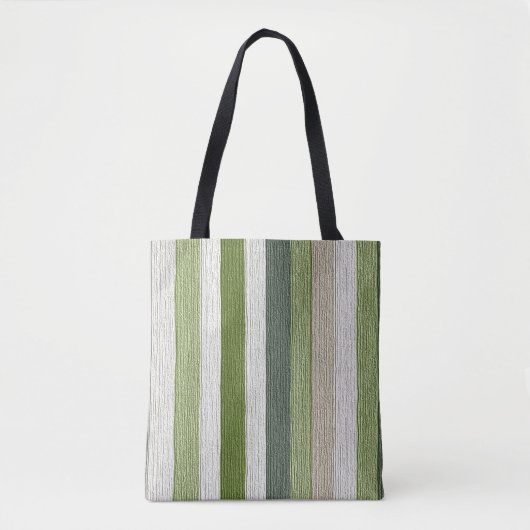 Groen & Crème Gestreepte Patroon Tote Bag (Voorkant)