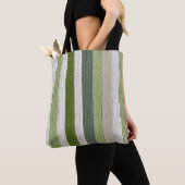 Groen & Crème Gestreepte Patroon Tote Bag (Dichtbij)