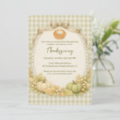 Groen & Crème Gingham Thanksgiving uitnodiging (Staand voorkant)