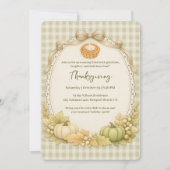 Groen & Crème Gingham Thanksgiving uitnodiging (Voorkant)