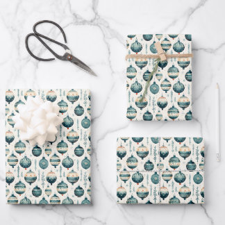Groen & Crème Kerst Ornamenten Inpakpapier Vel