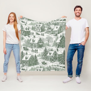Groen Crème Kerst Village Schilderachtig Toilet Fleece Deken