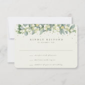 Groen/Crème Sneeuwbes+Eucalyptus Garland Bruiloft RSVP Kaartje (Voorkant)