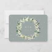 Groen/Crème Sneeuwbes+Eucalyptus Garland Bruiloft RSVP Kaartje (Achterkant)
