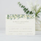 Groen/Crème Sneeuwbes+Eucalyptus Garland Bruiloft RSVP Kaartje (Staand voorkant)