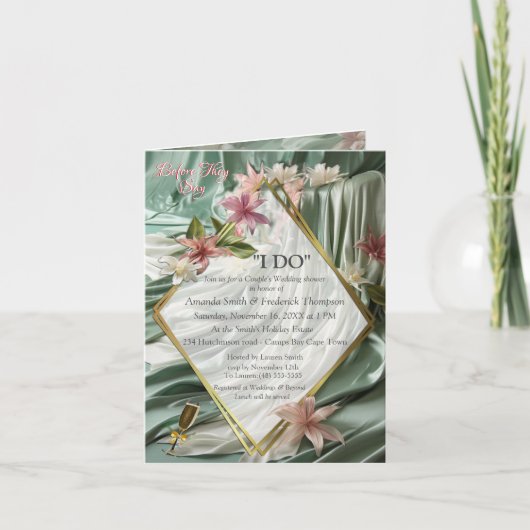 Groen, Crème, Zijden Drapes & Rozeachtige Bloemen (Voorkant)