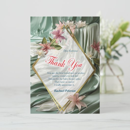 Groen, Crème, Zijden Drapes & Rozeachtige Bloemen (Staand voorkant)