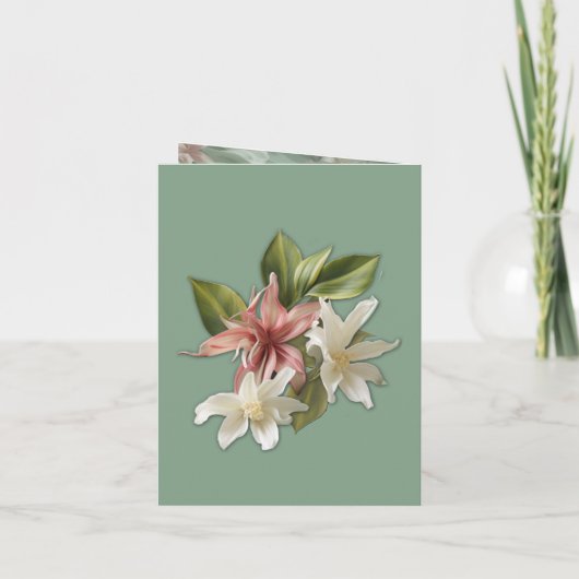 Groen, Crème, Zijden Drapes & Rozeachtige Bloemen (Achterkant)