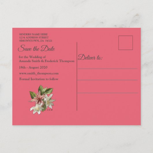 Groen, Crème, Zijden Drapes & Rozeachtige Bloemen Aankondigingskaart (Achterkant)