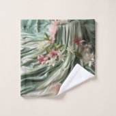 Groen, Crème, Zijden Drapes & Rozeachtige Bloemen Bad Handdoek (Wasdoekje)