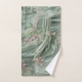 Groen, Crème, Zijden Drapes & Rozeachtige Bloemen Bad Handdoek (Handdoek)