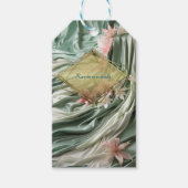 Groen, Crème, Zijden Drapes & Rozeachtige Bloemen Cadeaulabel (Voorkant)