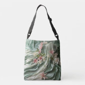 Groen, Crème, Zijden Drapes & Rozeachtige Bloemen Crossbody Tas (Achterkant)