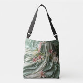 Groen, Crème, Zijden Drapes & Rozeachtige Bloemen Crossbody Tas (Voorkant)
