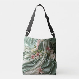 Groen, Crème, Zijden Drapes & Rozeachtige Bloemen Crossbody Tas