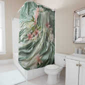 Groen, Crème, Zijden Drapes & Rozeachtige Bloemen Douchegordijn (In situ)