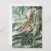 Groen, Crème, Zijden Drapes & Rozeachtige Bloemen Kaart (Achterkant)