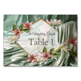 Groen, Crème, Zijden Drapes & Rozeachtige Bloemen Kaart