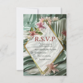 Groen, Crème, Zijden Drapes & Rozeachtige Bloemen RSVP Kaartje