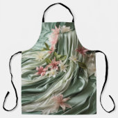 Groen, Crème, Zijden Drapes & Rozeachtige Bloemen Schort (Voorkant)