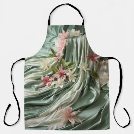 Groen, Crème, Zijden Drapes & Rozeachtige Bloemen Schort