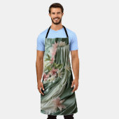 Groen, Crème, Zijden Drapes & Rozeachtige Bloemen Schort (Gedragen)