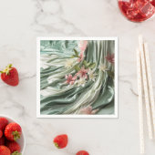 Groen, Crème, Zijden Drapes & Rozeachtige Bloemen Servet (Insitu)