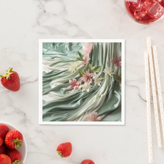 Groen, Crème, Zijden Drapes & Rozeachtige Bloemen Servet (Insitu)