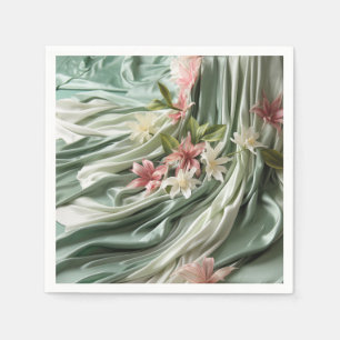 Groen, Crème, Zijden Drapes & Rozeachtige Bloemen Servet