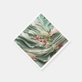 Groen, Crème, Zijden Drapes & Rozeachtige Bloemen Servet (Hoek)