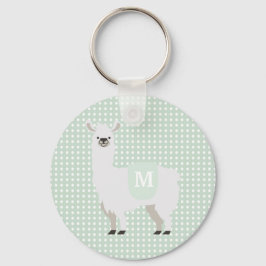 Groen & Crèmekleurig Stippenpatroon Knuffel Lama Sleutelhanger