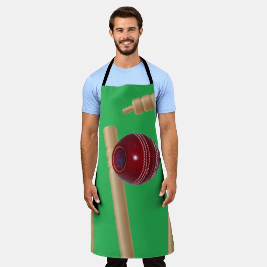 Groen cricketontwerp, volledig afdruklapmodel schort (Gedragen)