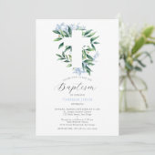 Groen Cross Blue Botanische Baby Boy Doop Kaart (Staand voorkant)