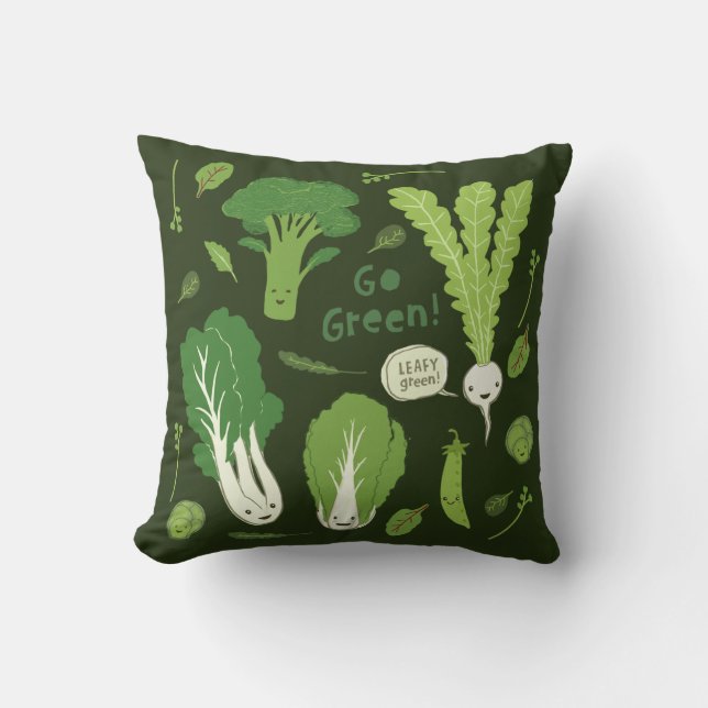 Groen! Cute Veggies (Leafy Green!) Kussen (Voorkant)