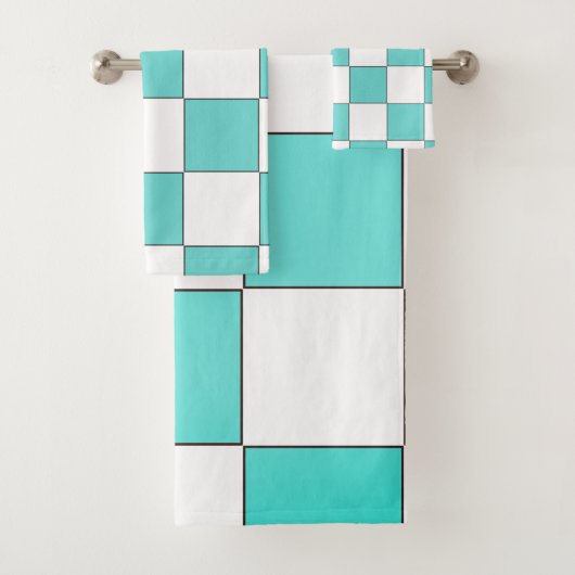 Groen Cyaan Schaakbord  Bad Handdoek (Insitu)