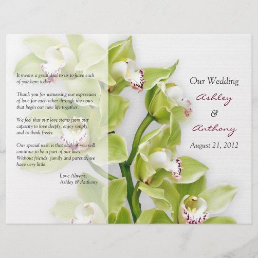 Groen Cymbidium Orchid Floral Wedding Programme (Voorkant)