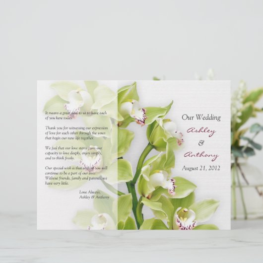 Groen Cymbidium Orchid Floral Wedding Programme (Staand voorkant)