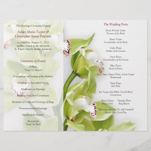 Groen Cymbidium Orchid Floral Wedding Programme (Achterkant)
