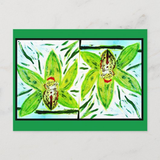 Groen Cymbidium Orchids Briefkaart (Voorkant)