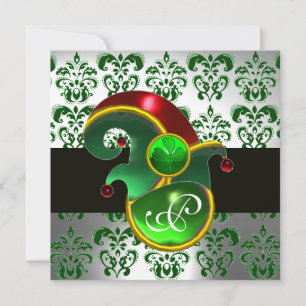 GROEN DAMASK, ELF PET ST.PATRICK'S PARTY MONOGRAM KAART