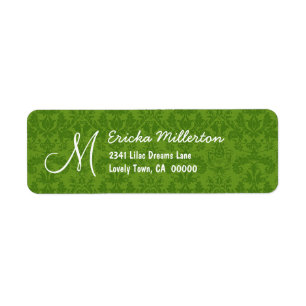 Groen Damask Monogram M Nr 001 Adresetiket Etiket