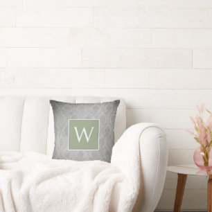 Groen  Damask Monogram Sierkussen