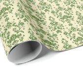  groen Damask Pattern op licht beige Cadeaupapier (Rol Hoek)