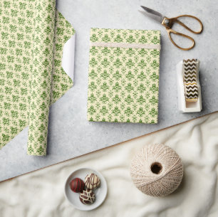 groen Damask Pattern op licht beige Cadeaupapier